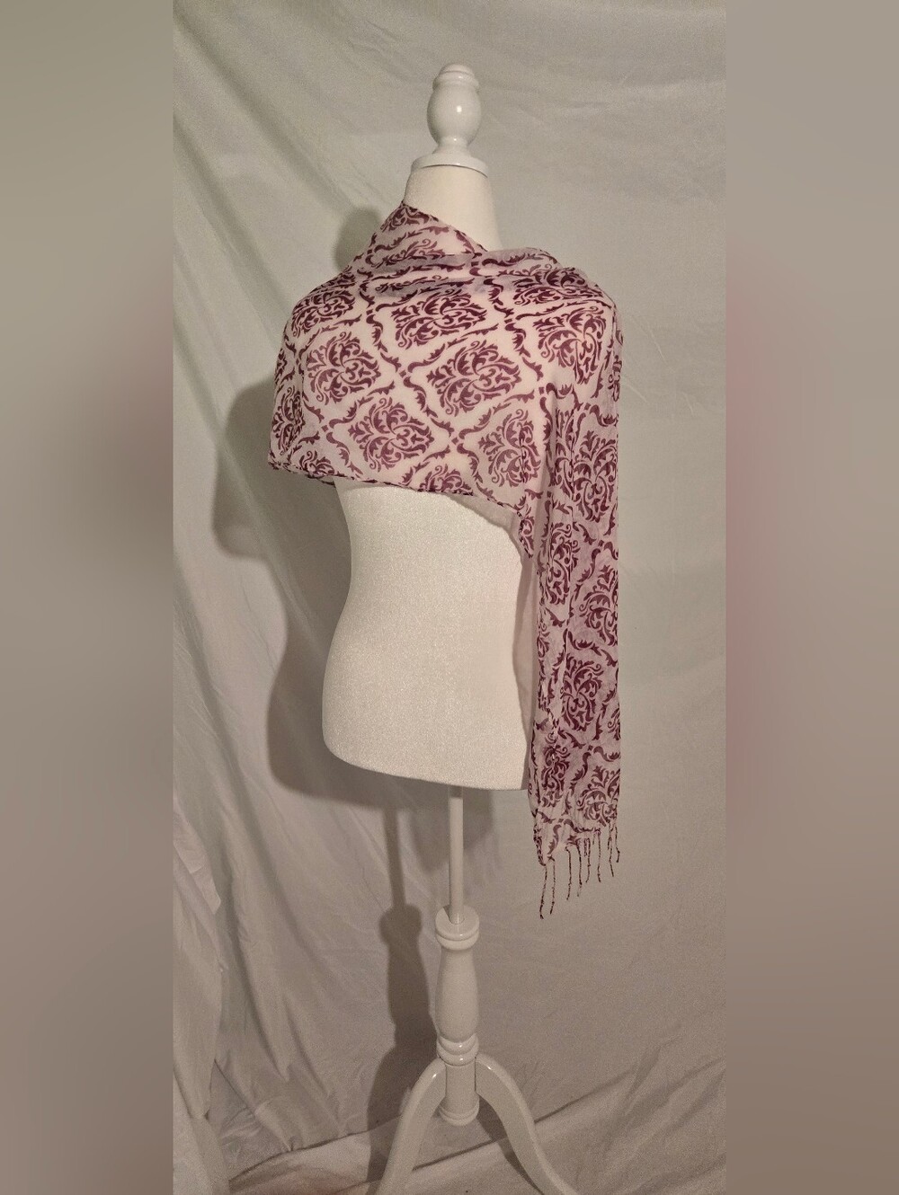 Wine Colored Design Fringe Scarf